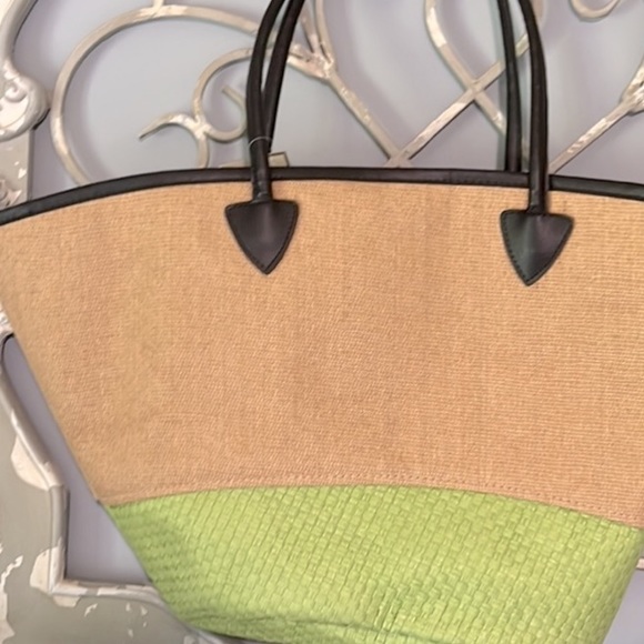 Beach Bag Large Straw Tote Lime - Picture 7 of 8